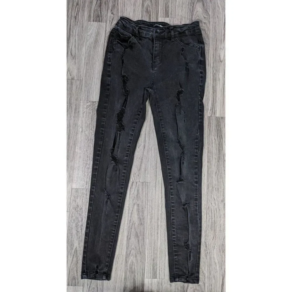 Fashion Nova Juniors Size 3 Pockets‎ Distressed Skinny Black Denim Jeans